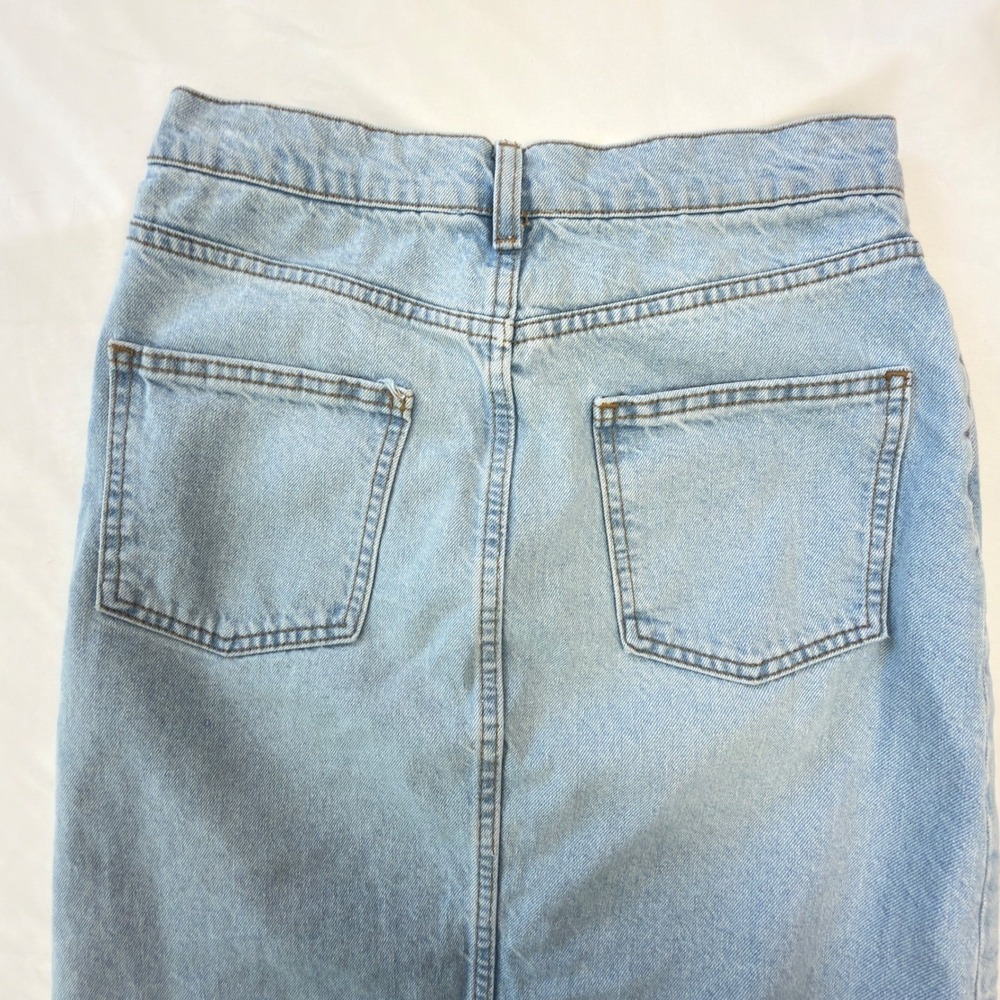 Gianni Bini Light Wash Denim Maxi Skirt High Waisted Front Slit Size 2 Blue Long - Picture 7 of 11
